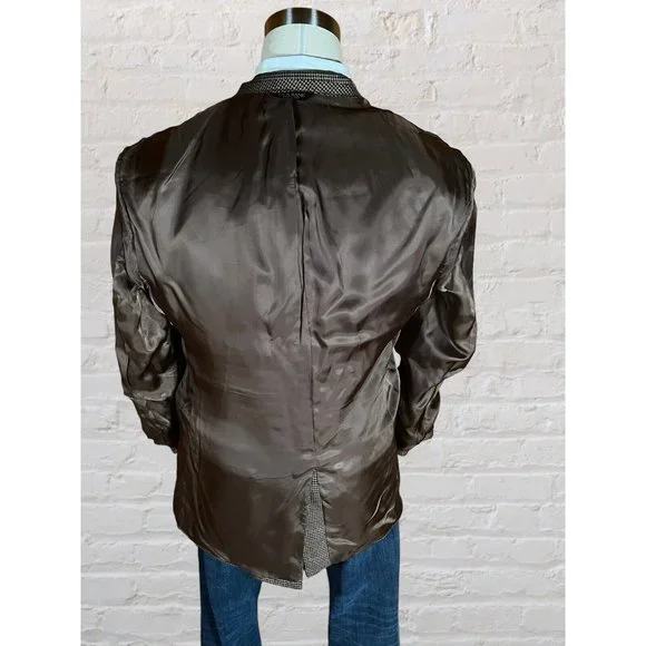 Jos A Bank 46R Signature Houndstooth Blazer Coat Jacket Silk Camelhair - Picture 9 of 14